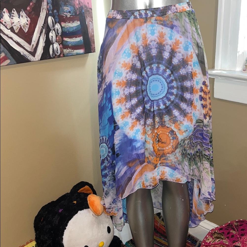 SeaSuns hippie hi low tie-dye trippy Multicolor Abstract Print Women's Skirt m